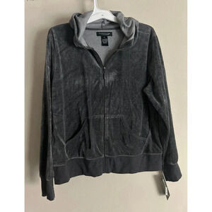 Sideways Velour Zip Front Hoodie Grey XL NWT